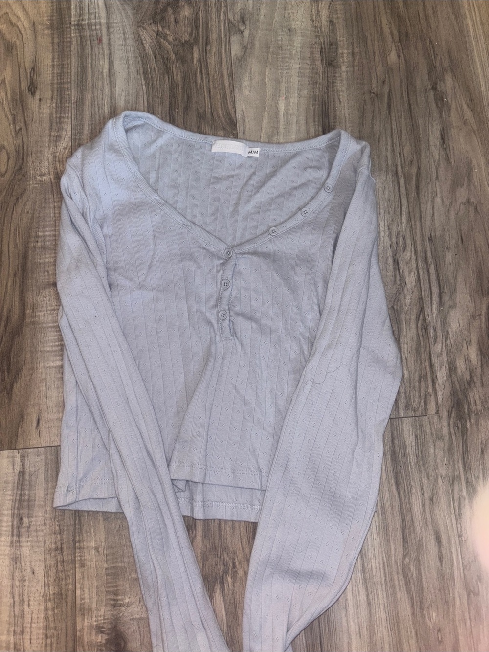 Harlow Light Blue Ribbed Henley Long Sleeve Top